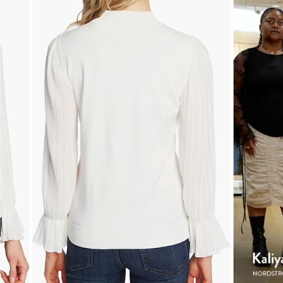 Pleated Sleeve Mock Neck Sweater - Picture 2 of 4